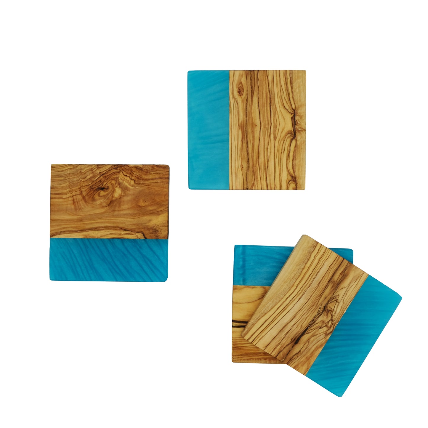 YAYA Olive Wood Coasters with Blue Resin