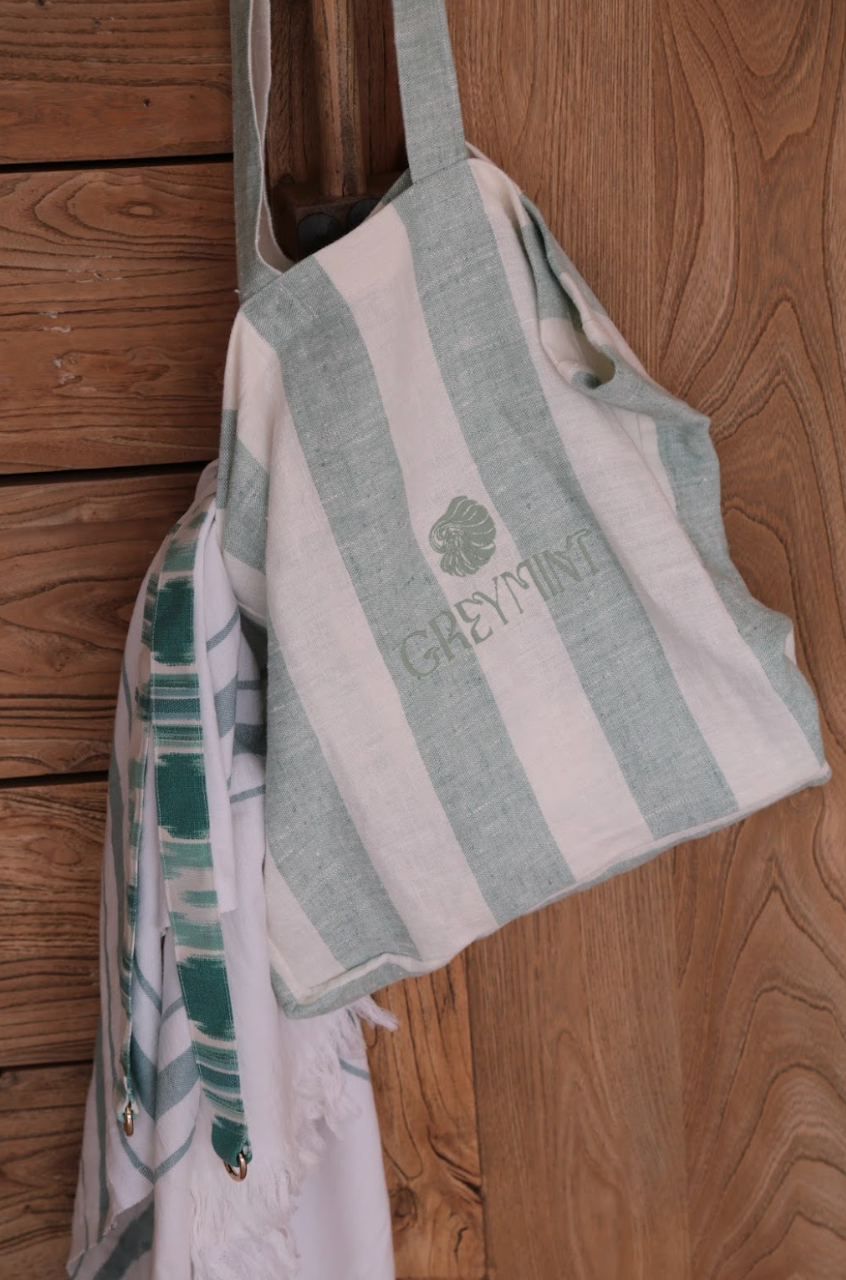 GREYMINT Green Striped Tote Bag