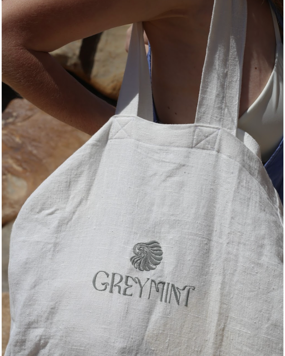 GREYMINT White Linen Tote Bag