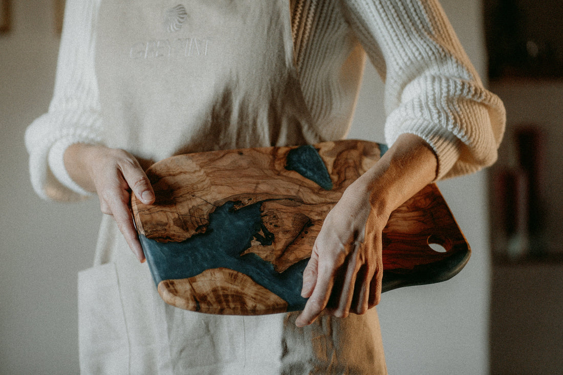 Woman Madame Figaro Celebrates Mediterranean Craft: The YAYA Olive Wood Board with Blue Resin