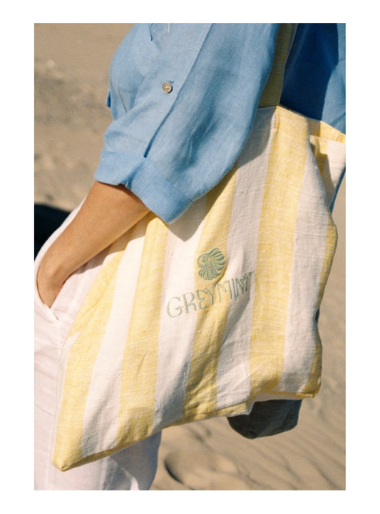 GREYMINT Yellow Striped Tote Bag