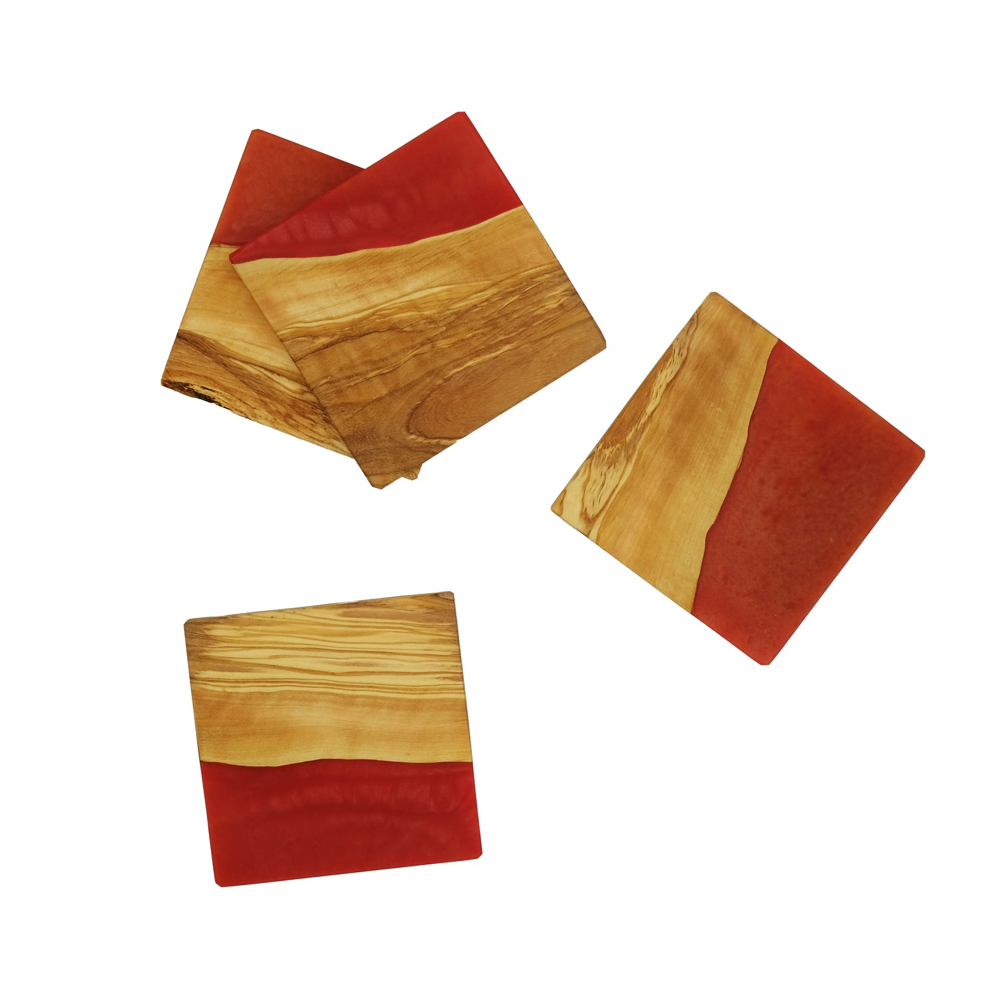 YAYA Olive Wood Coasters with Red Resin