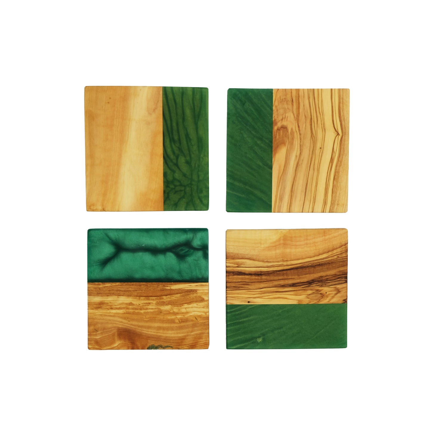 YAYA Olive Wood Coasters with Green Resin