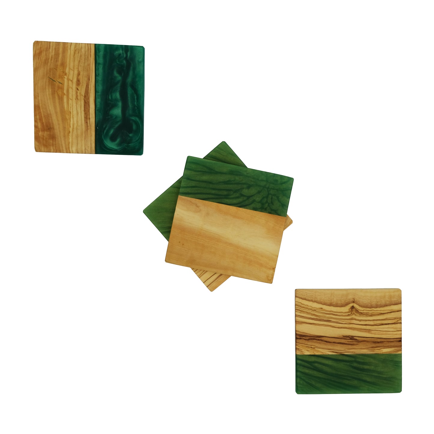 YAYA Olive Wood Coasters with Green Resin