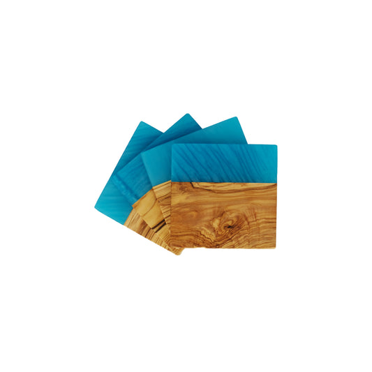 YAYA Olive Wood Coasters with Blue Resin