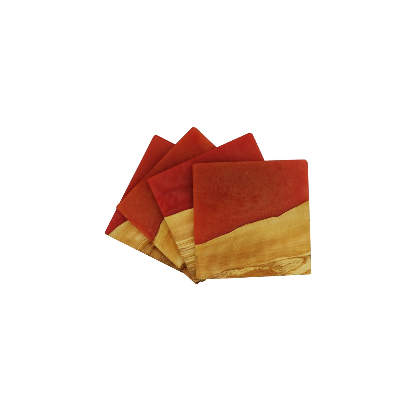 YAYA Olive Wood Coasters with Red Resin