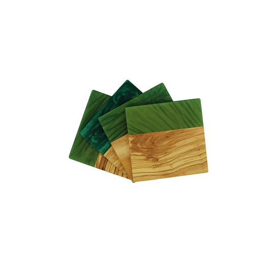 YAYA Olive Wood Coasters with Green Resin