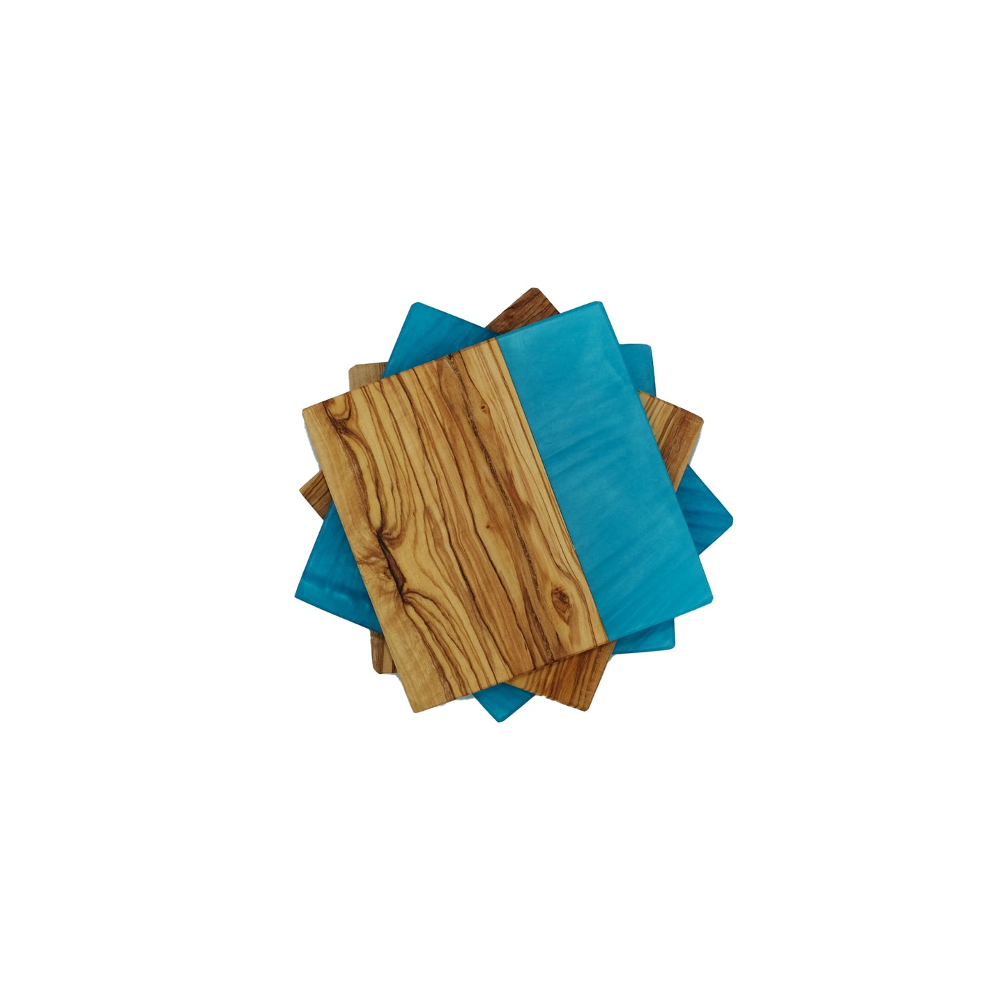 YAYA Olive Wood Coasters with Blue Resin