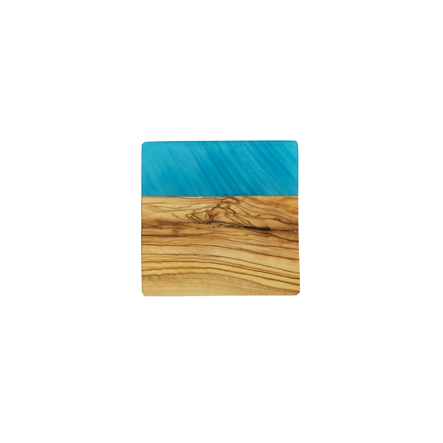YAYA Olive Wood Coasters with Blue Resin