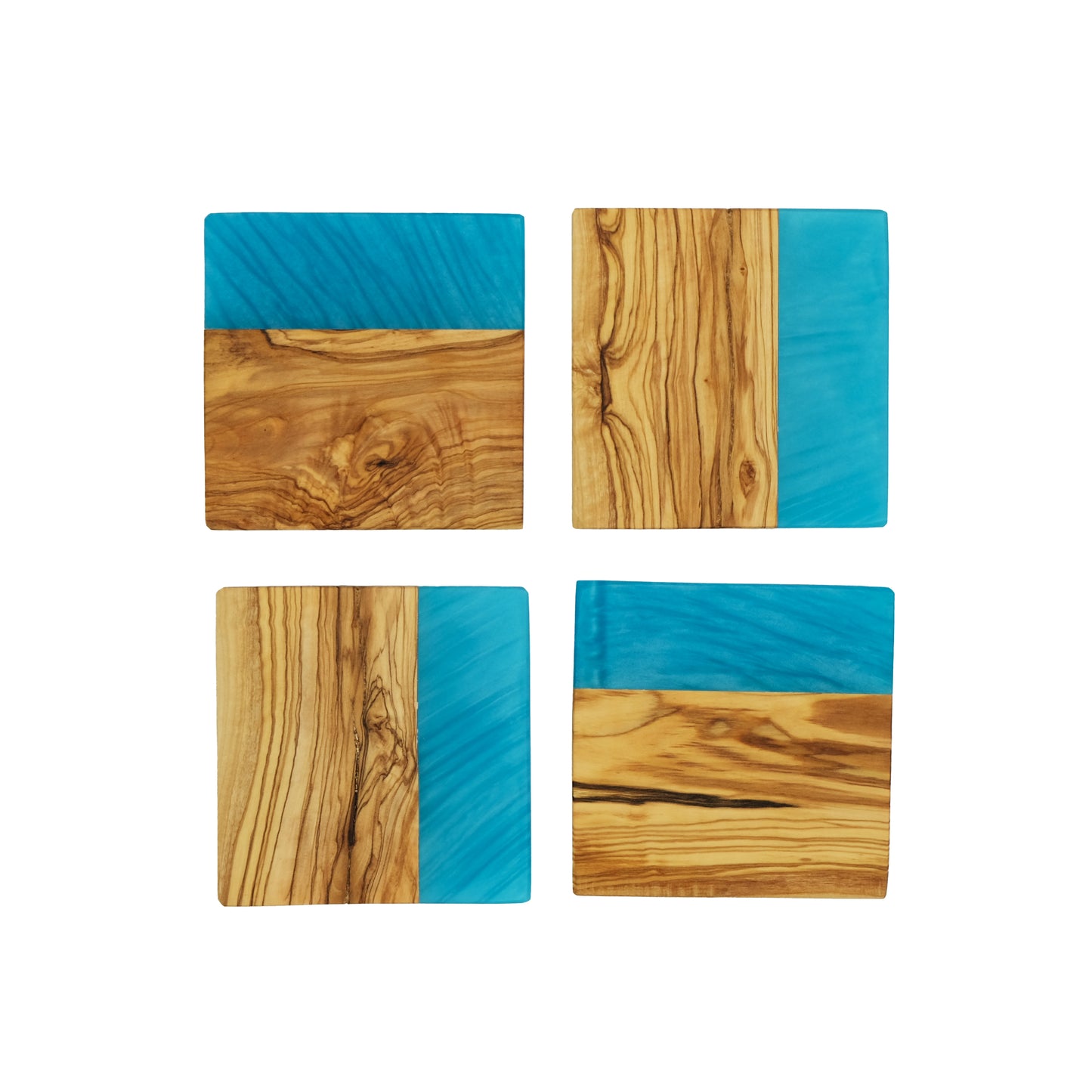 YAYA Olive Wood Coasters with Blue Resin