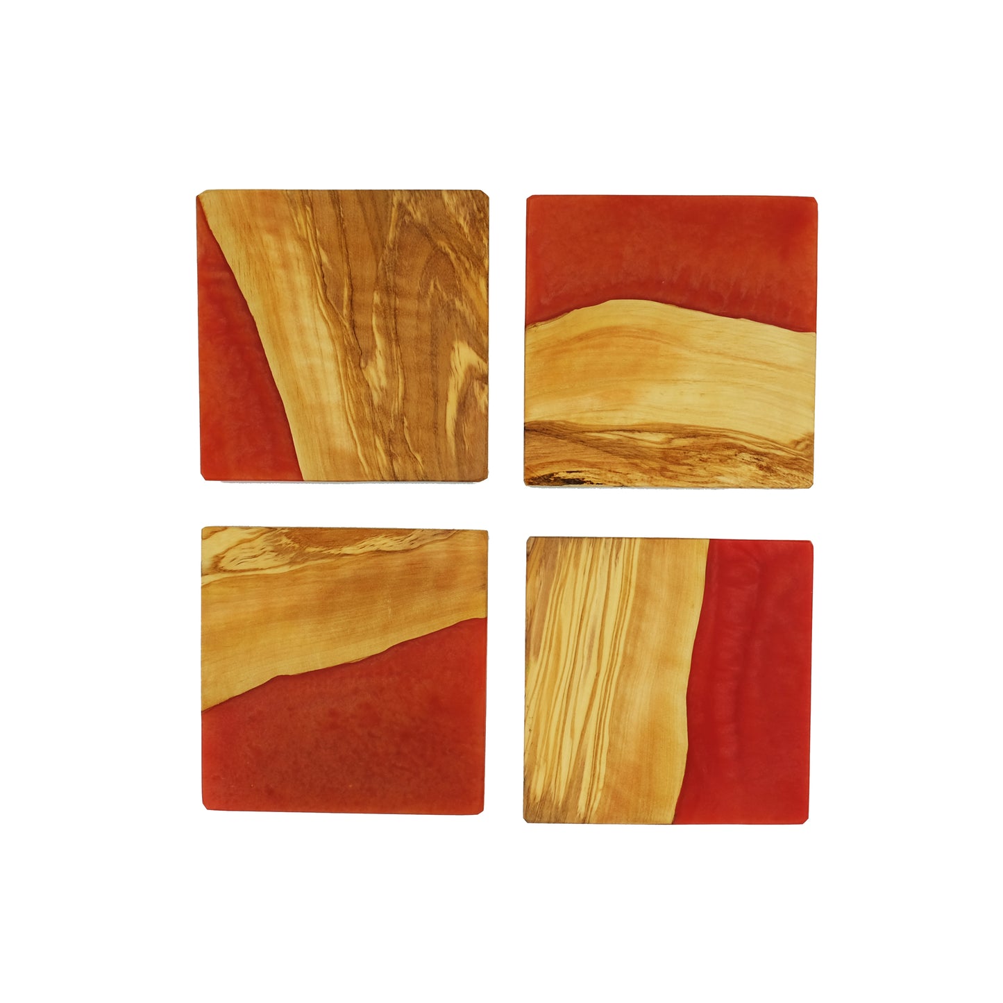 YAYA Olive Wood Coasters with Red Resin