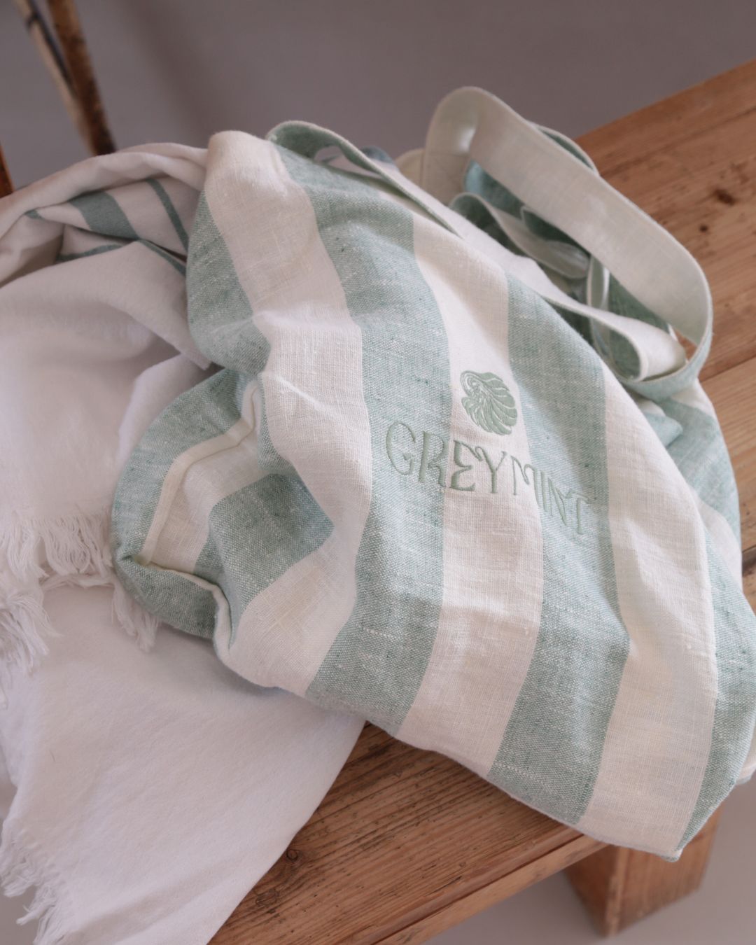 GREYMINT Green Striped Tote Bag