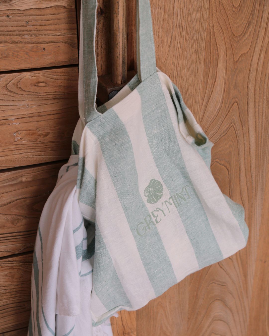 GREYMINT Green Striped Tote Bag