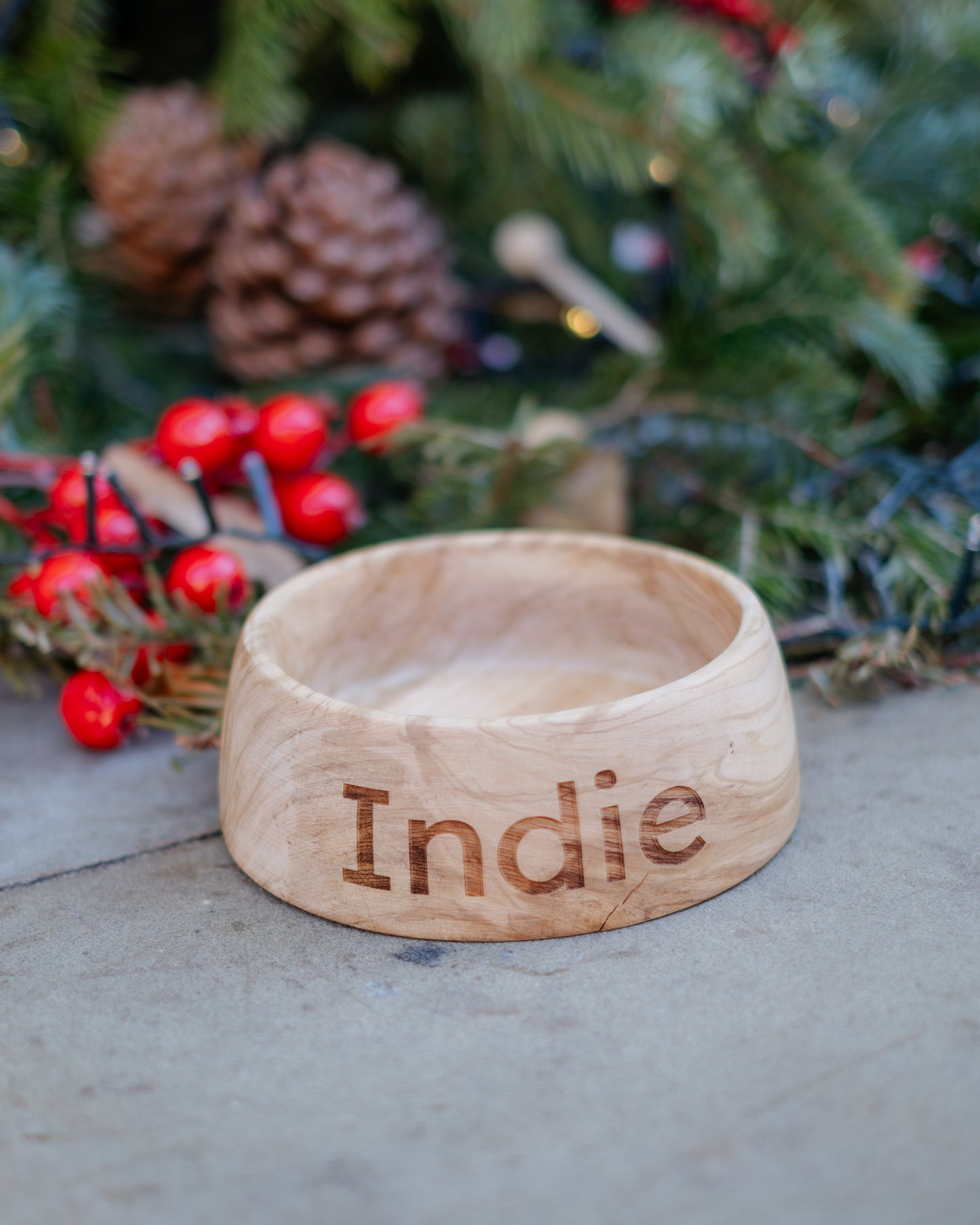 Olive Wood Pet Bowl — Large